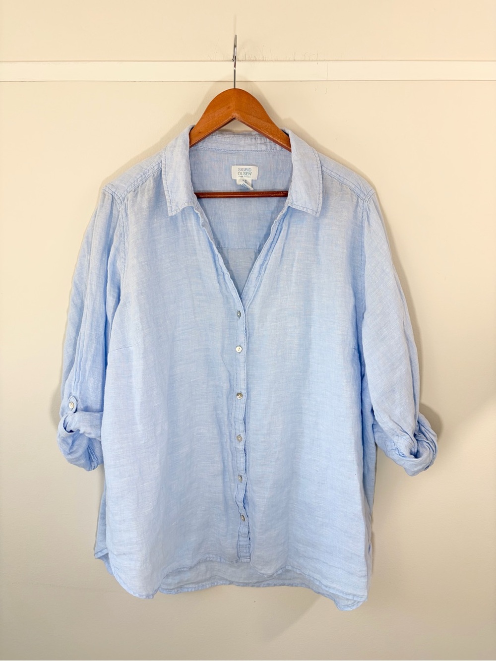 Sigrid Olsen light blue linen tunic
